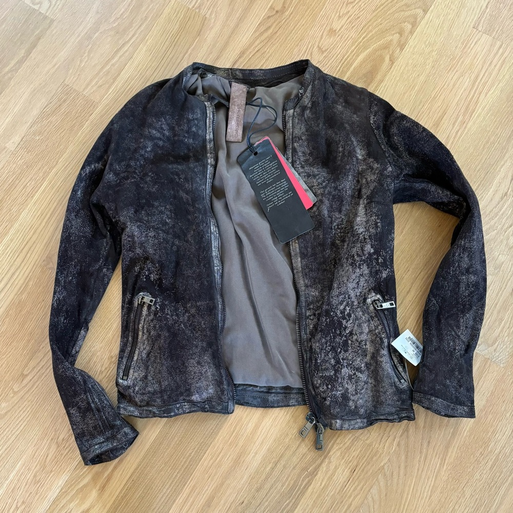 Giorgio Brato vintage effect brown leather biker jacket